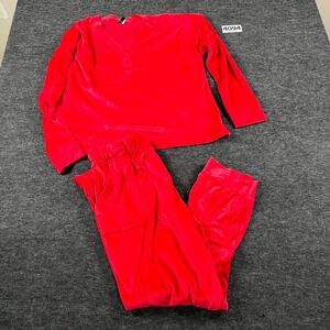 Jaclyn Intimates 2 Piece Pajama Set Womens XL Red Fleece Stretch Sleepwear